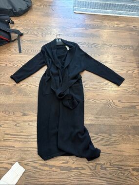Neiman Marcus Black Long Cashmere Wrap Maxi Sweater